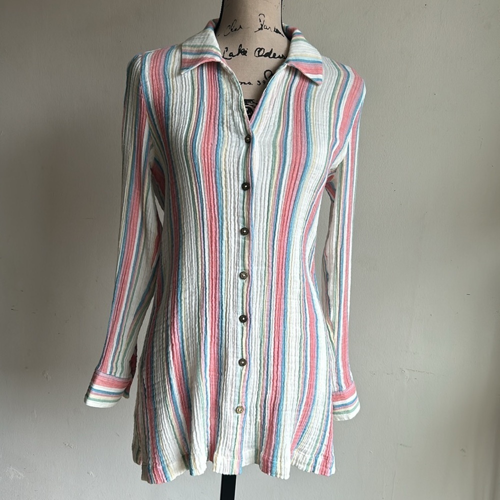 Soft Surroundings Striped Button Down Top Sz Small - image 3